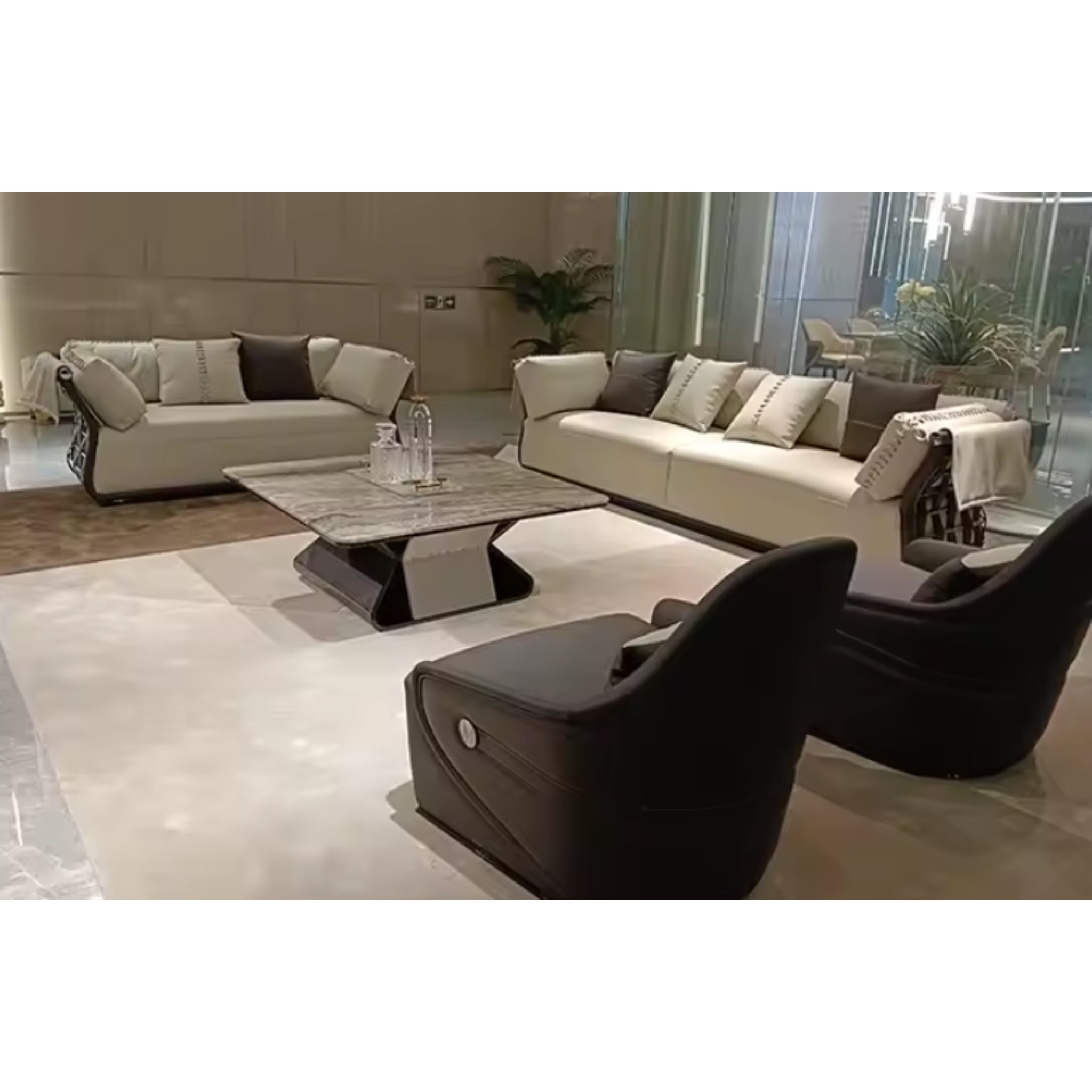 Luxe Leather Sofa with Coordinated Chairs