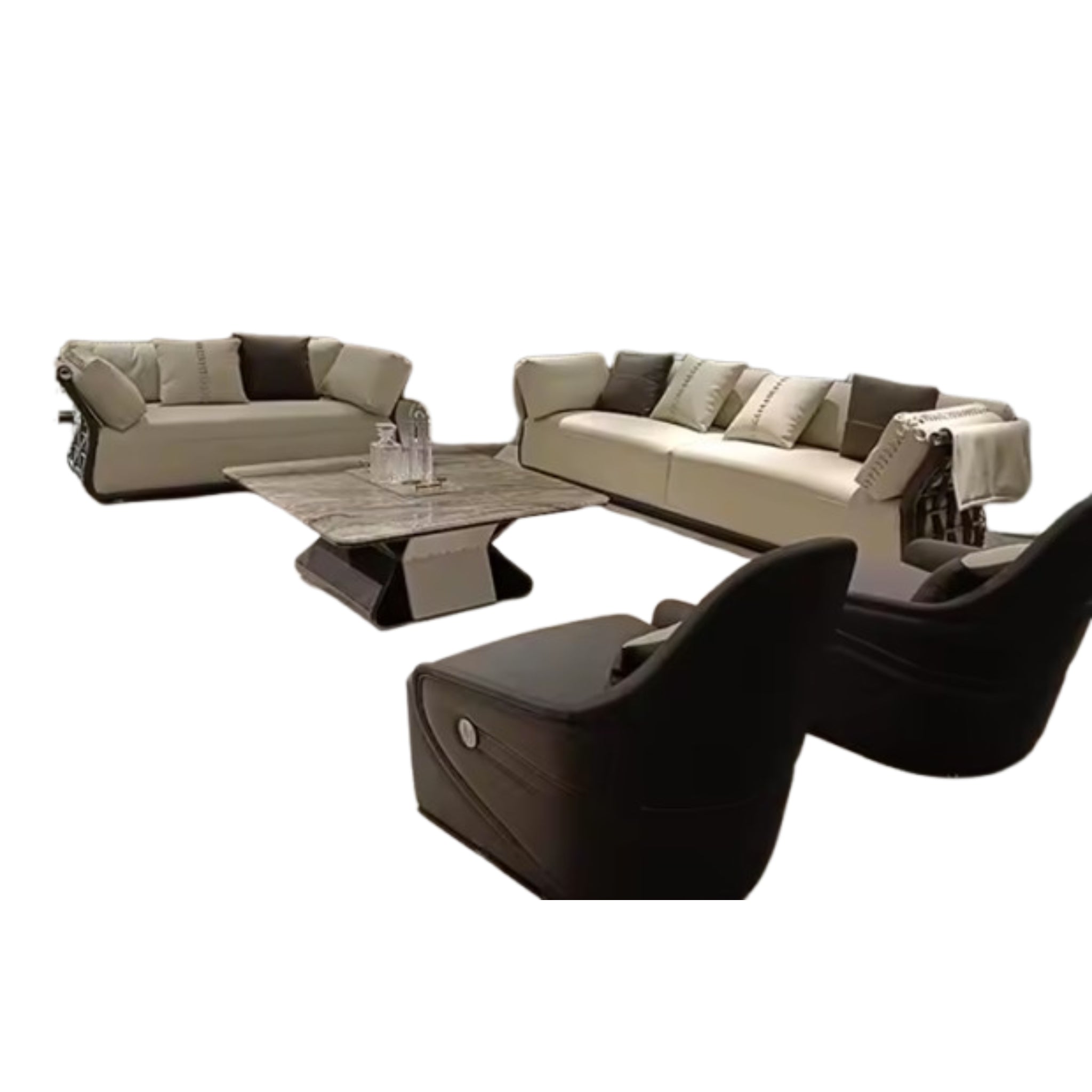 Luxe Leather Sofa with Coordinated Chairs